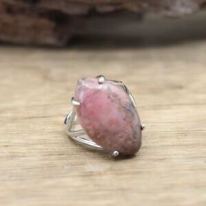 Light Pink Rhodinite Diamond Shape Medium Size Adjustable Silver Ring NEVER WORN